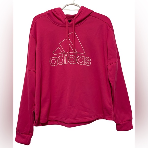 Adidas Womens Large Hooded Pullover Sweatshirt Pink White Drawstring Mesh New - Picture 6 of 8